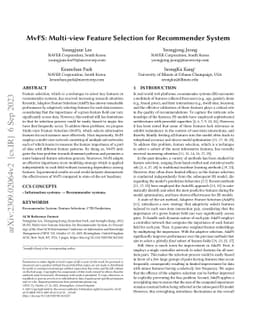 MvFS: Multi-view Feature Selection for Recommender System