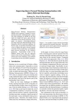 Improving Query-Focused Meeting Summarization with Query-Relevant
  Knowledge