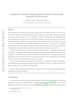 A Quantitative Method to Determine What Collisions Are Reasonably
  Foreseeable and Preventable