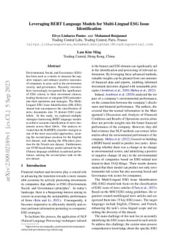Leveraging BERT Language Models for Multi-Lingual ESG Issue
  Identification