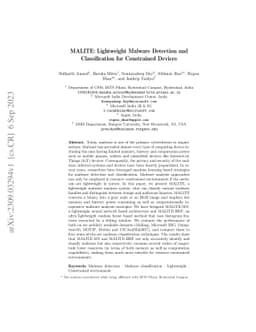 MALITE: Lightweight Malware Detection and Classification for Constrained
  Devices