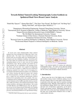 Towards Robust Natural-Looking Mammography Lesion Synthesis on
  Ipsilateral Dual-Views Breast Cancer Analysis