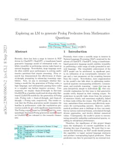 Exploring an LM to generate Prolog Predicates from Mathematics Questions