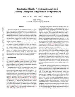 Penetrating Shields: A Systematic Analysis of Memory Corruption
  Mitigations in the Spectre Era