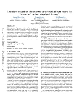 The use of deception in dementia-care robots: Should robots tell "white
  lies" to limit emotional distress?