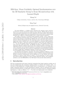SIM-Sync: From Certifiably Optimal Synchronization over the 3D
  Similarity Group to Scene Reconstruction with Learned Depth