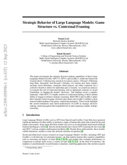 Strategic Behavior of Large Language Models: Game Structure vs.
  Contextual Framing