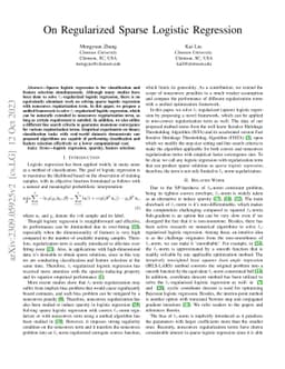 On Regularized Sparse Logistic Regression