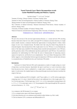 Neural Network Layer Matrix Decomposition reveals Latent Manifold
  Encoding and Memory Capacity