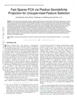 Fast Sparse PCA via Positive Semidefinite Projection for Unsupervised
  Feature Selection