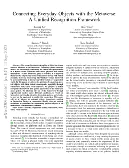 Connecting Everyday Objects with the Metaverse: A Unified Recognition
  Framework