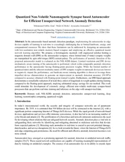Quantized Non-Volatile Nanomagnetic Synapse based Autoencoder for
  Efficient Unsupervised Network Anomaly Detection