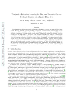 Dissipative Imitation Learning for Discrete Dynamic Output Feedback
  Control with Sparse Data Sets