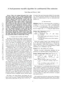 A fixed-parameter tractable algorithm for combinatorial filter reduction