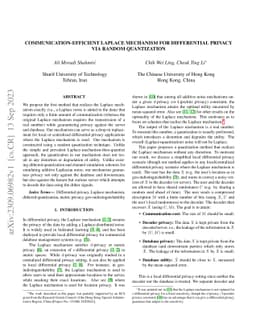 Communication-Efficient Laplace Mechanism for Differential Privacy via
  Random Quantization