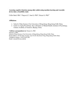 Assessing cognitive function among older adults using machine learning
  and wearable device data: a feasibility study
