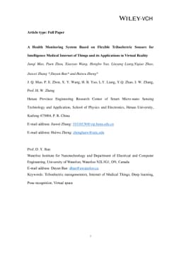 A Health Monitoring System Based on Flexible Triboelectric Sensors for
  Intelligence Medical Internet of Things and its Applications in Virtual
  Reality