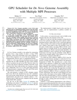 GPU Scheduler for De Novo Genome Assembly with Multiple MPI Processes