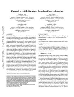 Physical Invisible Backdoor Based on Camera Imaging