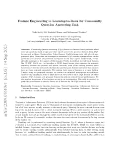 Feature Engineering in Learning-to-Rank for Community Question Answering
  Task