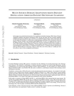 Multi-Source Domain Adaptation meets Dataset Distillation through
  Dataset Dictionary Learning