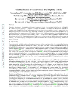 Text Classification of Cancer Clinical Trial Eligibility Criteria