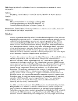 Enhancing scientific exploration of the deep sea through shared autonomy
  in remote manipulation