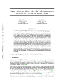 Large Language Models Can Infer Psychological Dispositions of Social
  Media Users