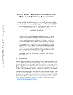 Unified Brain MR-Ultrasound Synthesis using Multi-Modal Hierarchical
  Representations