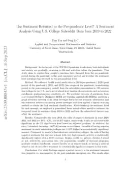 Has Sentiment Returned to the Pre-pandemic Level? A Sentiment Analysis
  Using U.S. College Subreddit Data from 2019 to 2022