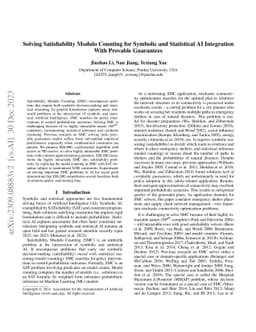Solving Satisfiability Modulo Counting for Symbolic and Statistical AI
  Integration With Provable Guarantees