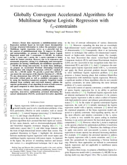 Globally Convergent Accelerated Algorithms for Multilinear Sparse
  Logistic Regression with $\ell_0$-constraints