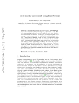 Code quality assessment using transformers