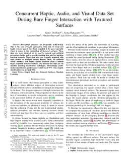 Concurrent Haptic, Audio, and Visual Data Set During Bare Finger
  Interaction with Textured Surfaces