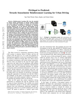 Privileged to Predicted: Towards Sensorimotor Reinforcement Learning for
  Urban Driving