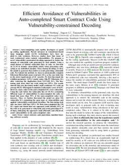 Efficient Avoidance of Vulnerabilities in Auto-completed Smart Contract
  Code Using Vulnerability-constrained Decoding