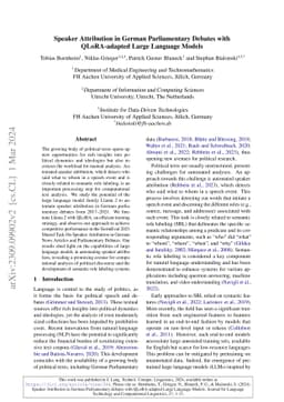 Speaker attribution in German parliamentary debates with QLoRA-adapted
  large language models