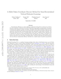 A Multi-Token Coordinate Descent Method for Semi-Decentralized Vertical
  Federated Learning
