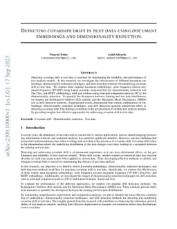 Detecting covariate drift in text data using document embeddings and
  dimensionality reduction