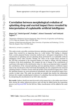 Correlation between morphological evolution of splashing drop and
  exerted impact force revealed by interpretation of explainable artificial
  intelligence