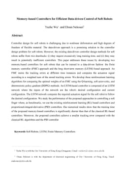 Memory-based Controllers for Efficient Data-driven Control of Soft
  Robots