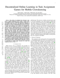 Decentralized Online Learning in Task Assignment Games for Mobile
  Crowdsensing