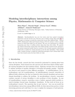 Modeling interdisciplinary interactions among Physics, Mathematics &
  Computer Science