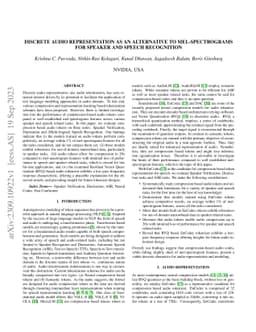 Discrete Audio Representation as an Alternative to Mel-Spectrograms for
  Speaker and Speech Recognition
