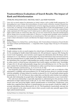 Trustworthiness Evaluations of Search Results: The Impact of Rank and
  Misinformation
