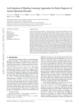 An Evaluation of Machine Learning Approaches for Early Diagnosis of
  Autism Spectrum Disorder