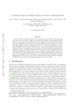 A critical review of mobile device-to-device communication