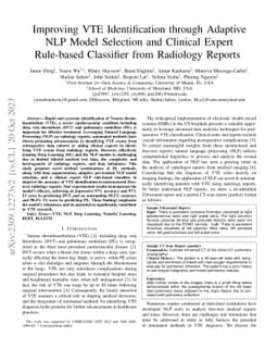 Improving VTE Identification through Adaptive NLP Model Selection and
  Clinical Expert Rule-based Classifier from Radiology Reports