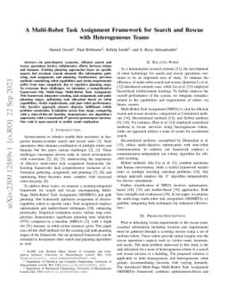 A Multi-Robot Task Assignment Framework for Search and Rescue with
  Heterogeneous Teams