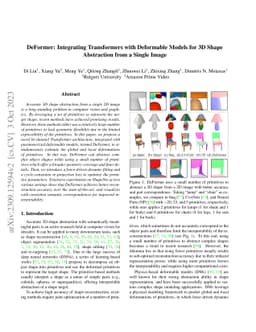 DeFormer: Integrating Transformers with Deformable Models for 3D Shape
  Abstraction from a Single Image